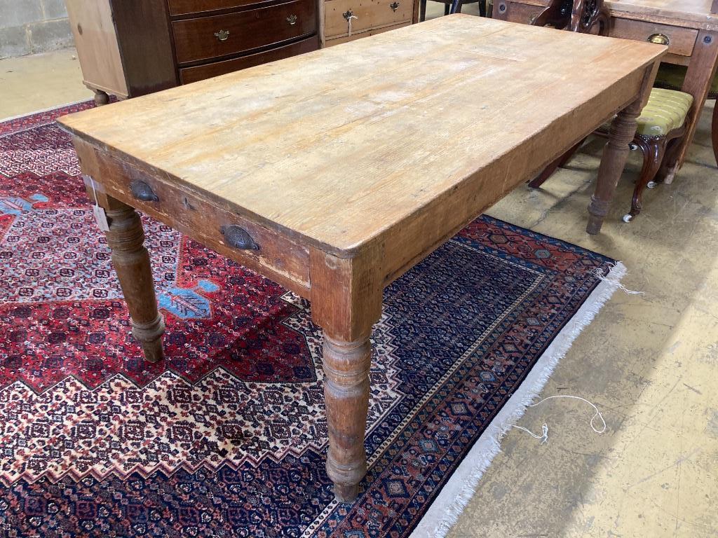 A Victorian rectangular pine kitchen table, width 182cm depth 89cm height 76cm